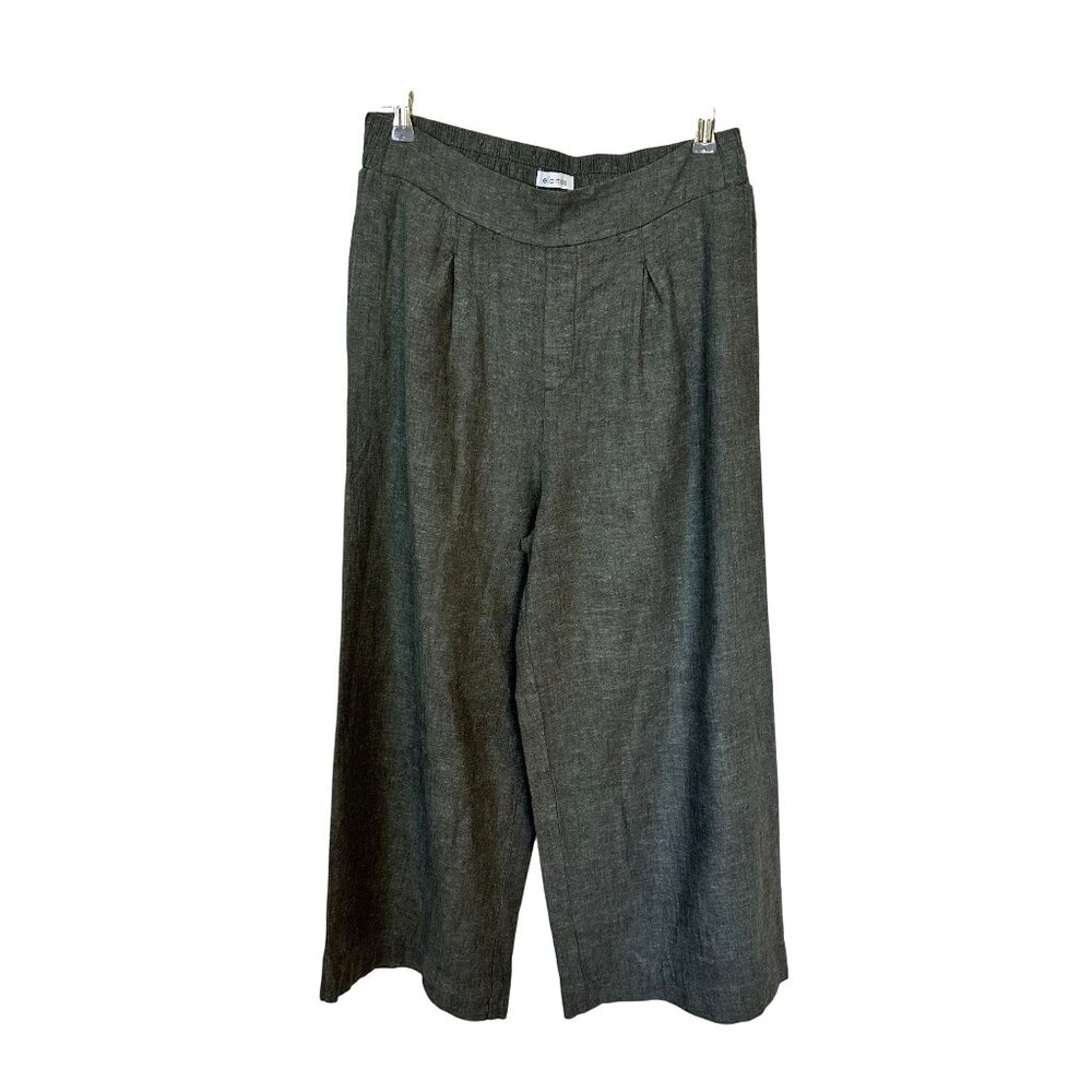 Ella Mass Wide Leg Pants Womens Medium Linen Elastic Waist High Rise Green Weave